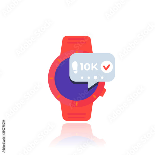 Fitness app, track the steps, pedometer in smart watch vector icon