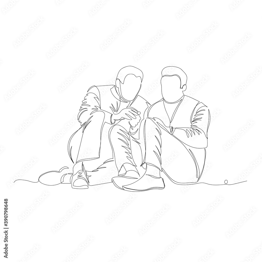 people are sitting. vector image of people sitting next to each other. one line people are sitting. vector image of people sitting next to each other. one line