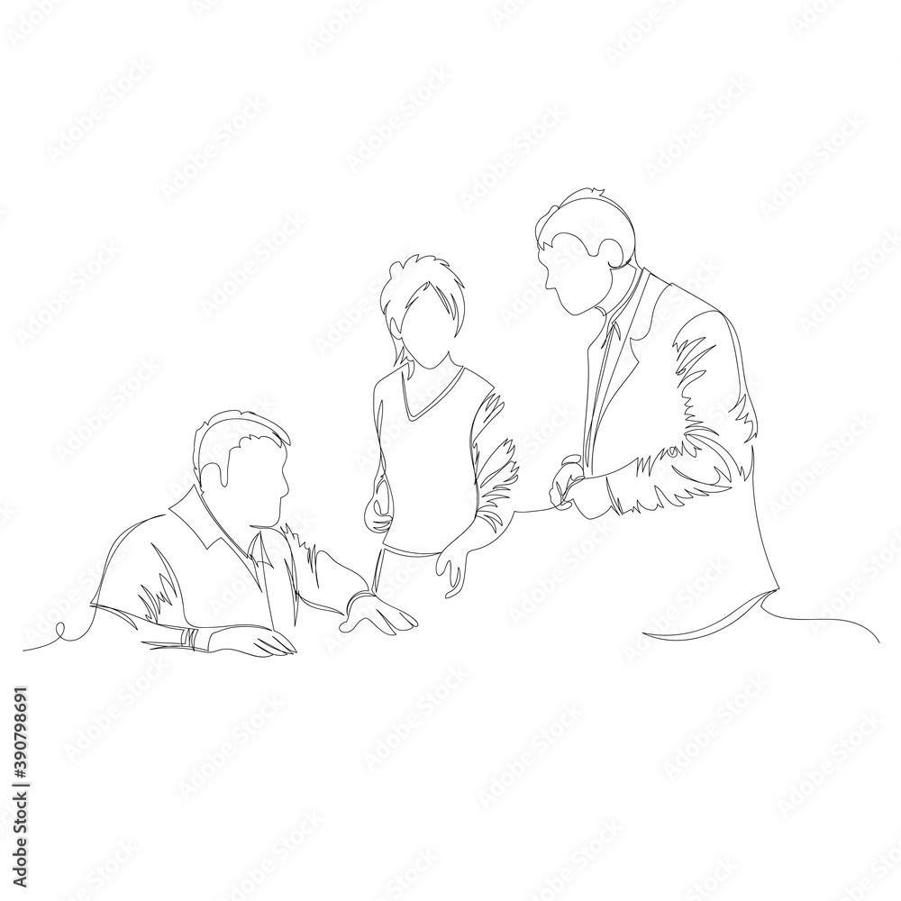 people in the office. vector contour image of people. one line. continuous line people in the office. vector contour image of people. one line. continuous line