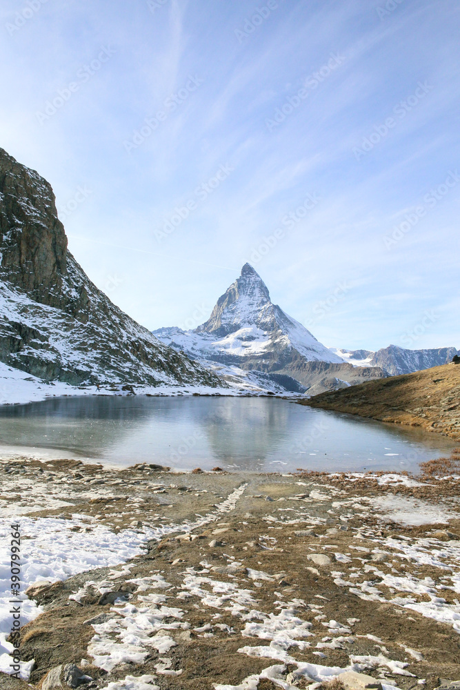 Matterhorn mountain and rifflesea lake, Switzerland 