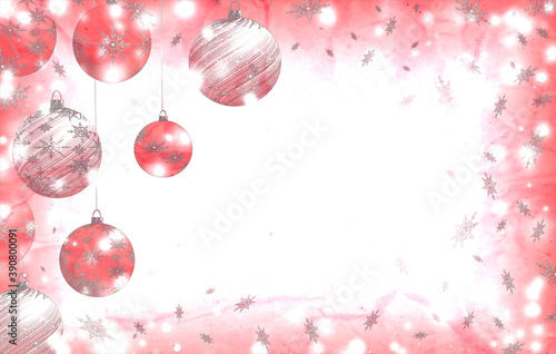 beautiful Christmas background with Christmas toys hanging on ropes