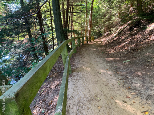 Hoffmaster state park michigan, USA. michigan park path in summer day. Walking path in michigan park.