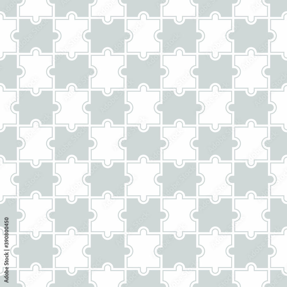 Obraz premium Seamless background from blank puzzle pieces. Grid with monochrome geometric design. Mosaic from puzzle pieces. Vector illustration