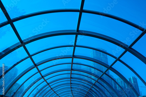 Blue round canopy. Blue background.