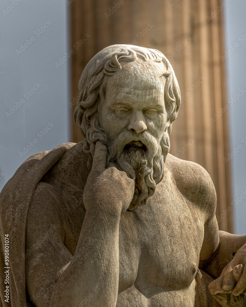 Socrates in deep thoughts staue, the ancient Greek philosopher, Athens Greece