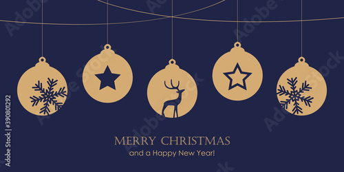 christmas card with star tree balls decoration vector illustration EPS10