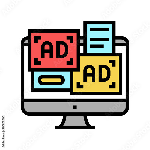 advertisement banners on computer screen color icon vector. advertisement banners on computer screen sign. isolated symbol illustration