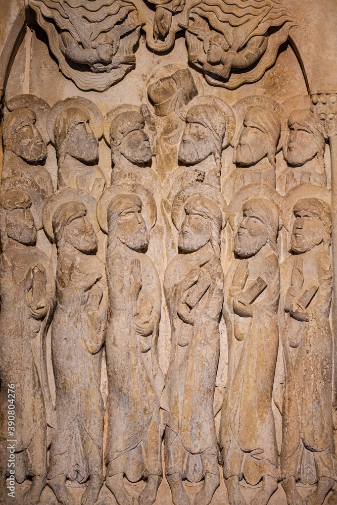 Fototapeta premium Pentecost relief, 11th century, First Master, cloister of Santo Domingo de Silos, Burgos province, Spain