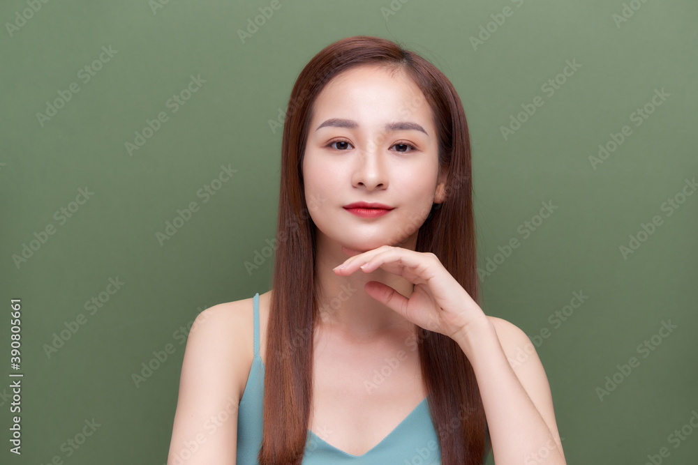 Closeup , Asian young woman smiling face with clean skin in room Closeup , Asian young woman smiling face with clean skin in room