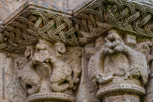 ornamental entrance, Hermitage of Nuestra Señora del Valle, Romanesque ogival temple of Byzantine influence, XII century, Burgos, Spain