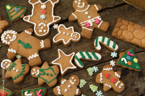 Colorful gingerbread men and cookies
