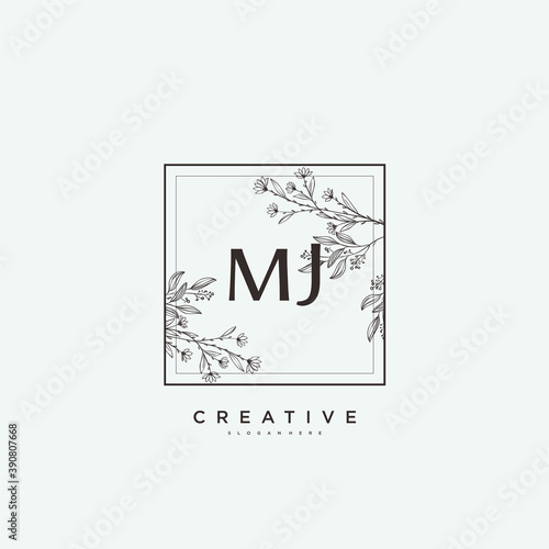 MJ Beauty vector initial logo art, handwriting logo of initial signature, wedding, fashion, jewerly, boutique, floral and botanical with creative template for any company or business.