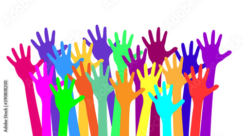 Hands in the air. Vector illustration. Concept.