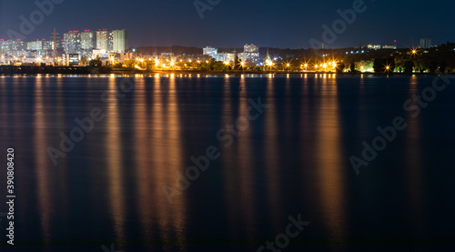 Night lights of town Vyshgorod on the Kiev Sea  Ukraine