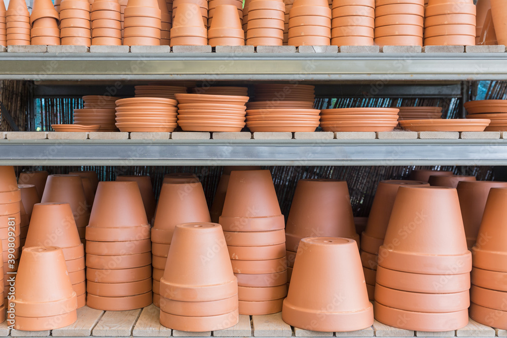 Garden shop with stone and ceramic flowerpots Garden shop with stone and ceramic flowerpots