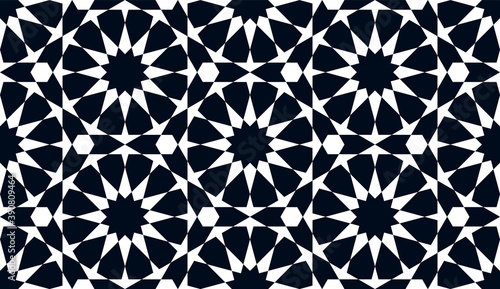 Geometric Islamic Seamless Pattern for decoration greeting card or interior based on a twelvefold traditional rosette. Vector Illustration.