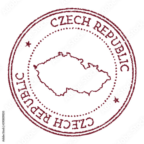 Czech Republic round rubber stamp with country map. Vintage red passport stamp with circular text and stars, vector illustration.