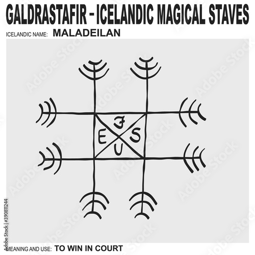 vector icon with ancient Icelandic magical staves Maladeilan. Symbol means and is used for win in court