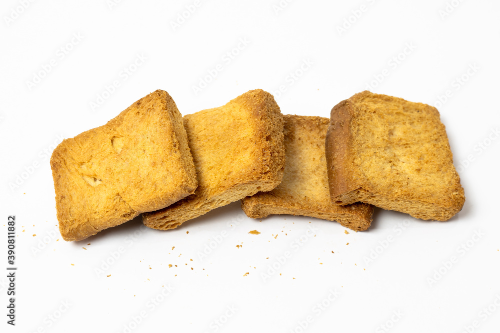 Stair of delicious toast biscuit isolated on white background Stair of delicious toast biscuit isolated on white background