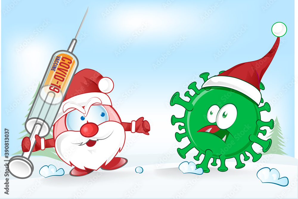 santa claus mascot fight against corona virus covid19 cartoon on