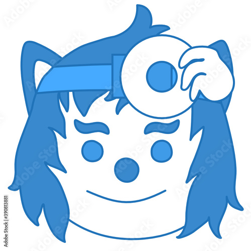 emoji with ENT phisician or ear, nose & throat medical doctor prepares his head mirror device to examine & diagnose patient, simple hand drawn emoticon, wolf face