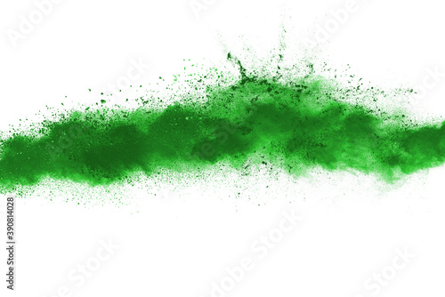 Abstract green powder on white background. holi festival.