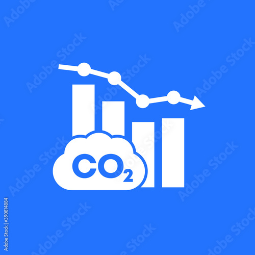 co2 gas, carbon emission reduction icon with graph, vector