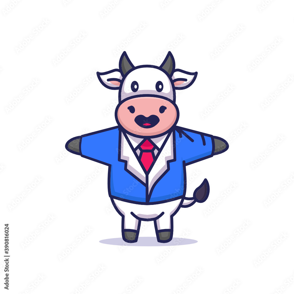 Cute cow in a business suit working style Cute cow in a business suit working style