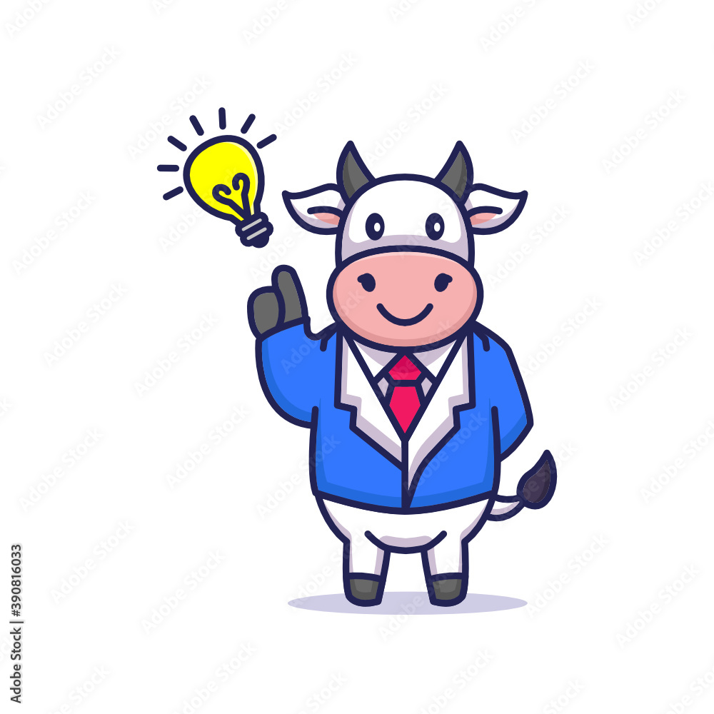 Cute cow in a business suit working style Cute cow in a business suit working style