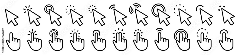 Obraz premium Computer mouse click cursor icon set. Cursor icon