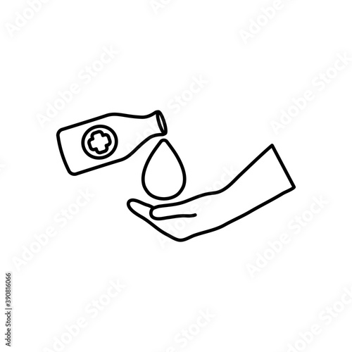 hand with alcohol bottle icon, line style