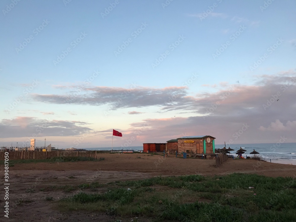 Sea morning panorama. Tropical horizontal composition in Casablanca, Morocco Sea morning panorama. Tropical horizontal composition in Casablanca, Morocco