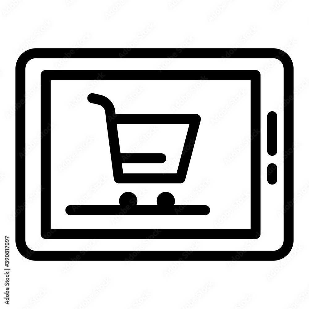 Tablet shopping icon. Outline tablet shopping vector icon for web design isolated on white background Tablet shopping icon. Outline tablet shopping vector icon for web design isolated on white background