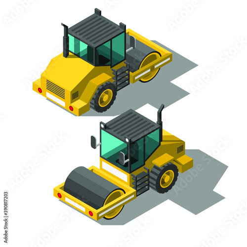 Abstract Isometric 3D Road Roller Transport Vector Design Style