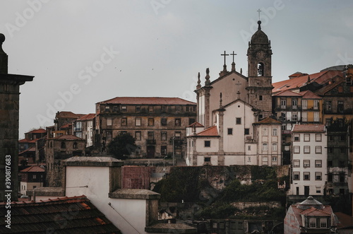 Panoramic view of Igreja da Vitória porto from Museu da Sé in Porto. Autumn 2019.