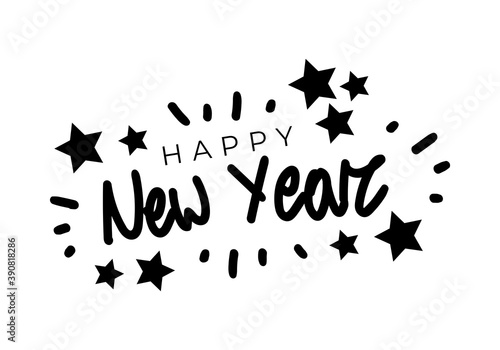 Happy new year text, and draw letters, vector illustration