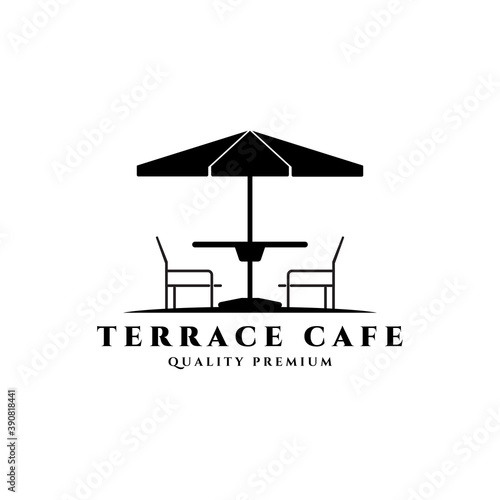 Terrace cafe logo  vector line art vintage illustration design, icon symbol cafe