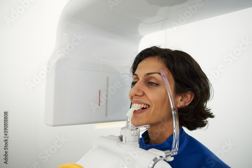 Close up of a woman head taking dental CT scan