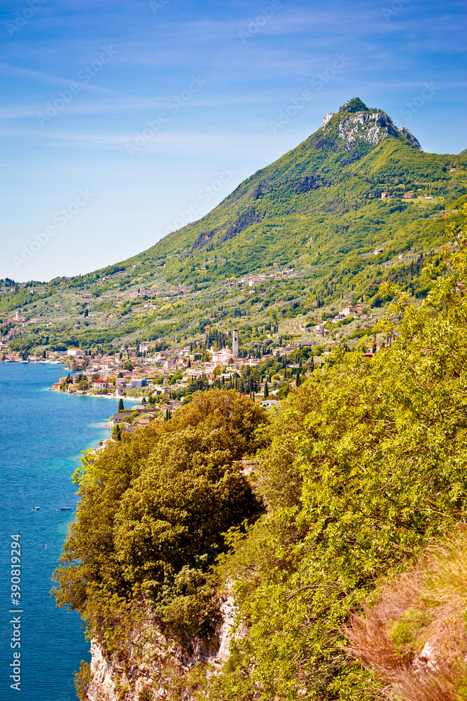 Garda lake west coast and village of Gargnano view