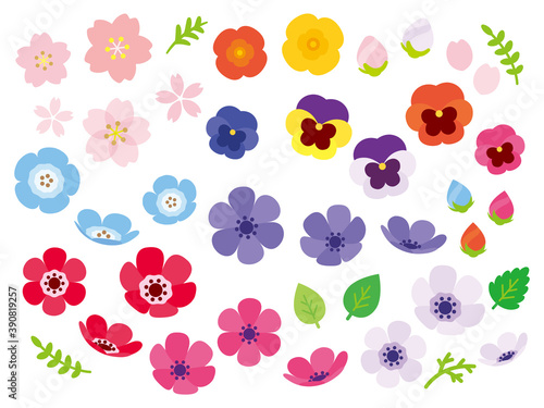 カラフルな春の花セット-Colorful spring flower set
