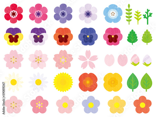 手書き風かわいい花セット-Handwritten cute flower set
