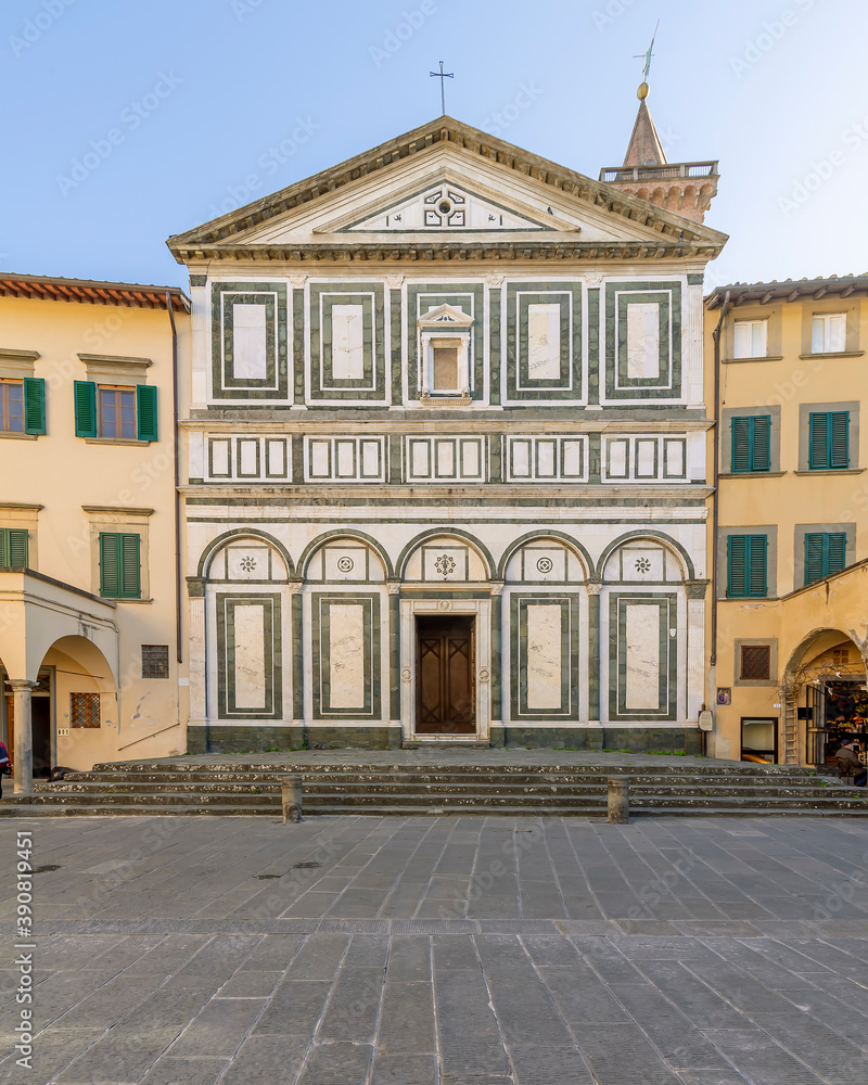 Facade of the parish church of Sant'Andrea in Piazza Farinata degli Uberti, historic center of Empoli, Florence, Italy