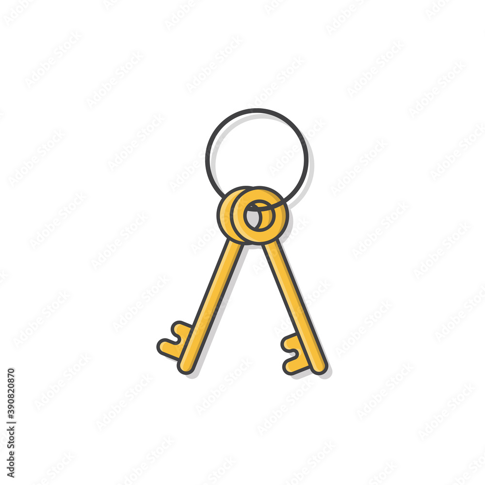 Key Ring With Two Keys Vector Icon Illustration. Keychain