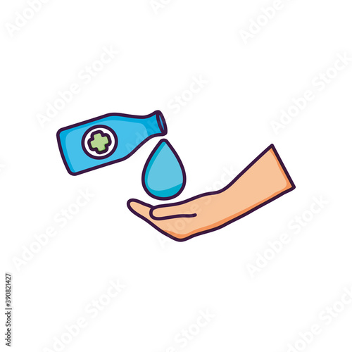 hand with alcohol bottle icon, flat style