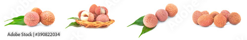 Collection of lychee on a white background clipping path