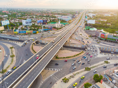 Modern city transportation with Expressway, road and Roundabout