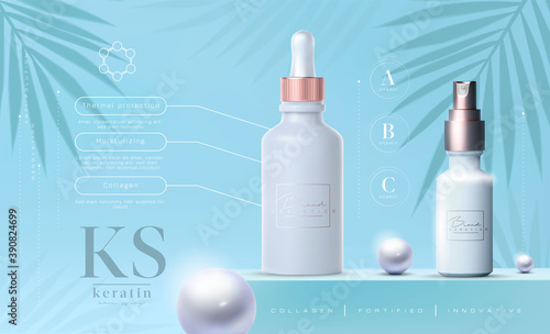 Elegant cosmetic products set background. Vector 3D Premium cream jar for skin care products. Luxury facial cream. Cosmetic ads flyer or banner design. Cosmetic poster template. Make up products brand