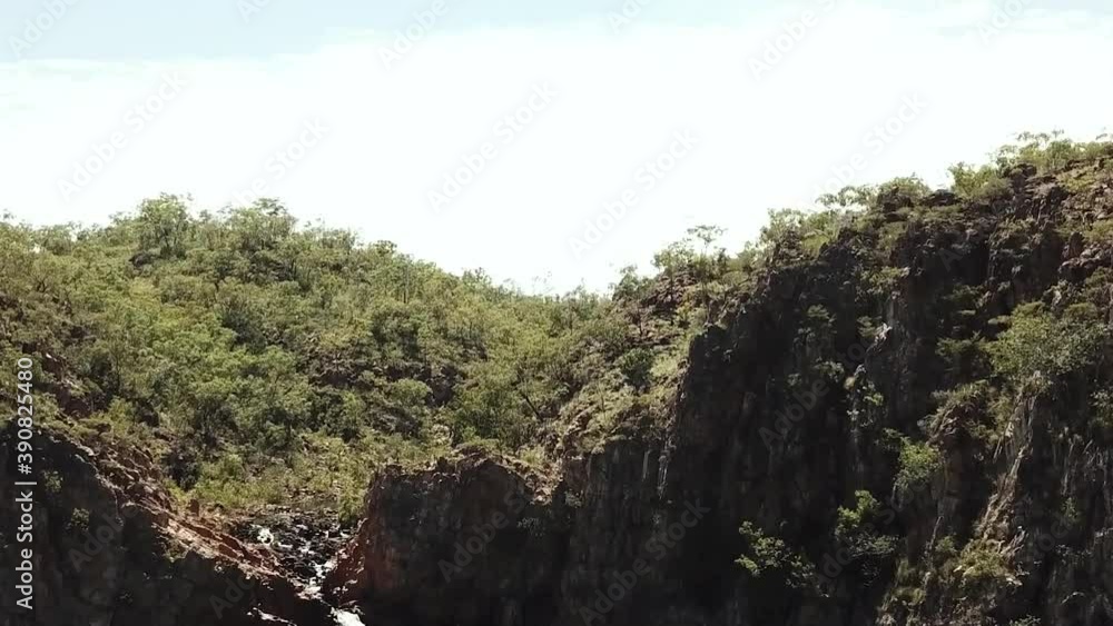 Drone flying towards and over Edith Falls Darwin Australia Drone flying towards and over Edith Falls Darwin Australia