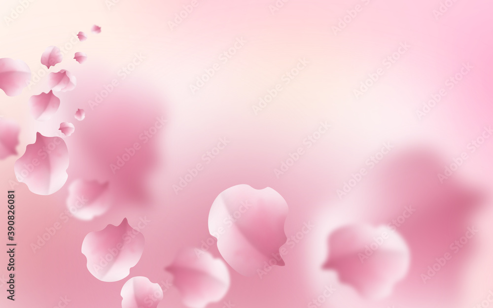 Pink sakura falling petals 3d rendering, have space for your text decoration, pink blur flower pattern background.