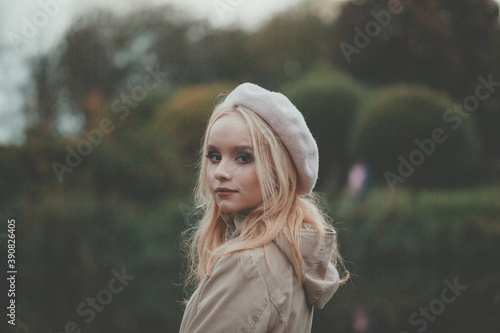 Young attractive autumn woman outdoor